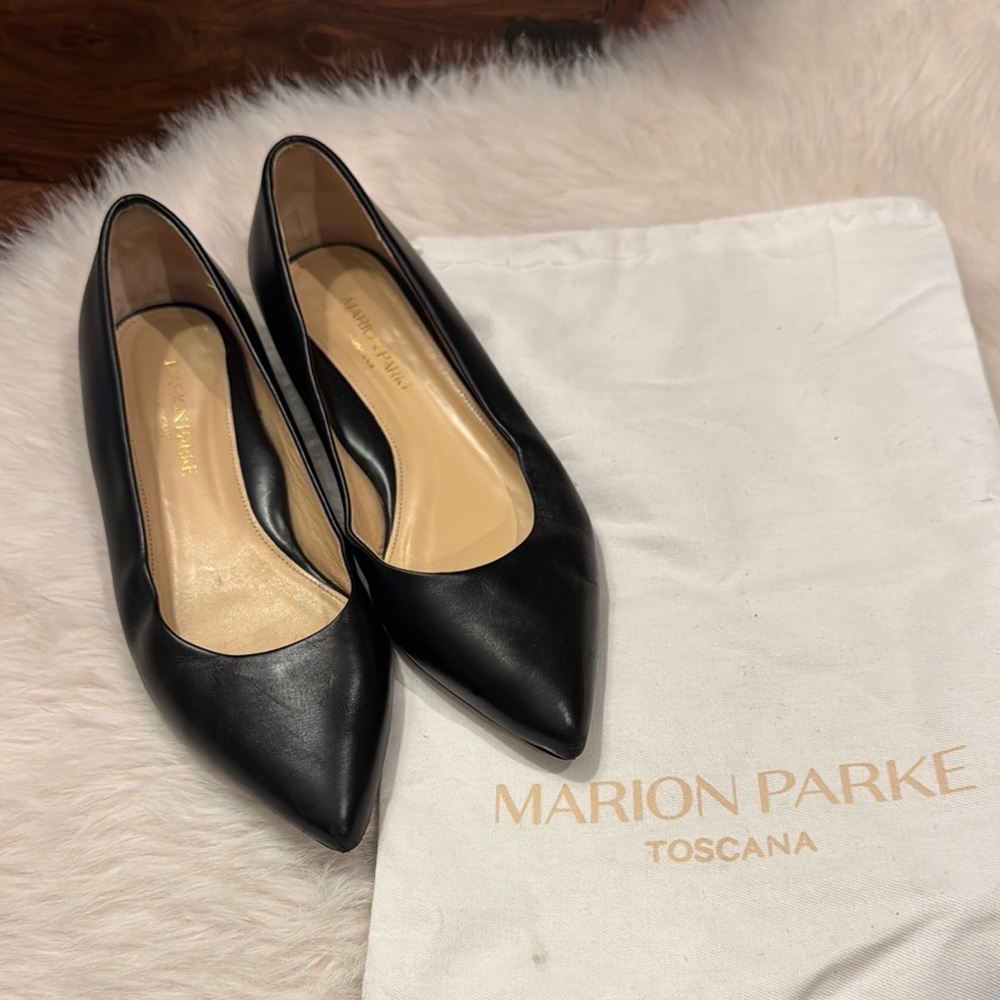 Marion Parke Elegant Black Leather Ladies Shoes Size EU 37 1/2 pre-owned.